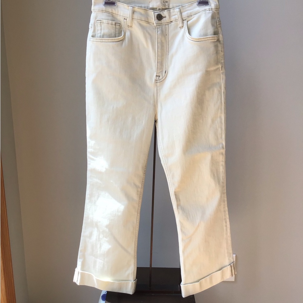 Current Elliot Cream‎ Cropped Cuffed Kick Flare Jeans